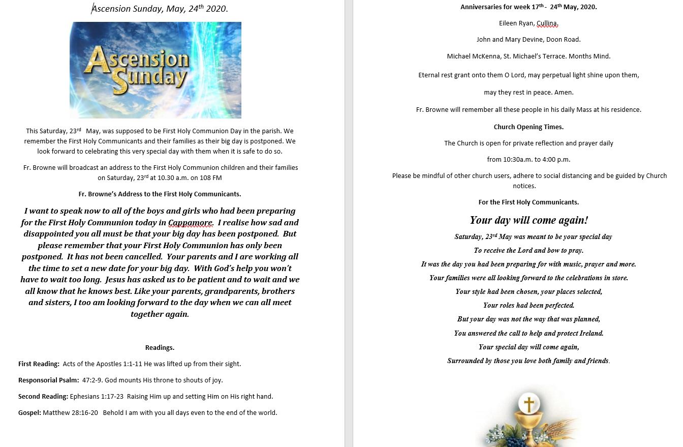 Ascension Sunday and Notices